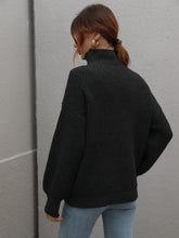 Load image into Gallery viewer, Woven Right High Neck Balloon Sleeve Rib-Knit Pullover Sweater