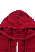 Load image into Gallery viewer, Zip-Up Raglan Sleeve Openwork Hooded Cardigan