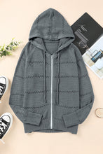 Load image into Gallery viewer, Zip-Up Raglan Sleeve Openwork Hooded Cardigan