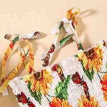Load image into Gallery viewer, Sunflower Print Smocked Tie Shoulder Dress