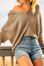 Load image into Gallery viewer, Zipper V-Neck Dropped Sleeve Hooded Solid Sweater