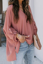 Load image into Gallery viewer, V Neck 3/4 Sleeve High Low Hem Shirt
