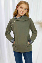 Load image into Gallery viewer, Girls Plaid Decorative Button Hoodie with Pockets