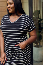 Load image into Gallery viewer, Zenana Full Size Striped V-Neck Pocket Dress in Black/Ivory
