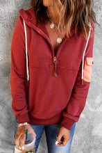 Load image into Gallery viewer, Half Zip Colorblock Pocket Patchwork Long Sleeve Hoodie