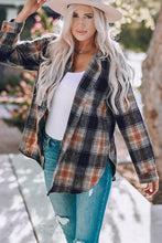 Load image into Gallery viewer, Double Take Plaid Side Slit Curved Hem Shirt