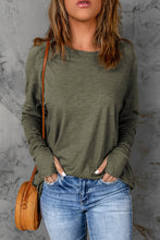 Load image into Gallery viewer, Green Crew Neck Thumb Hole Sleeve Top