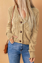 Load image into Gallery viewer, Green Front Pockets Buttons Textured Cardigan
