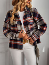 Load image into Gallery viewer, Double Take Plaid Button Front Brushed Shacket with Breast Pockets