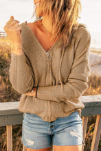Load image into Gallery viewer, Zipper V-Neck Dropped Sleeve Hooded Solid Sweater