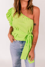 Load image into Gallery viewer, Tied Puff Sleeve One-Shoulder Top