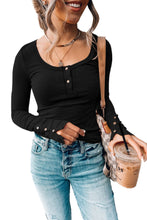 Load image into Gallery viewer, Crewneck Buttons Ribbed Knit Long Sleeve Top