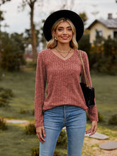 Load image into Gallery viewer, Ribbed V-Neck Long Sleeve Tee