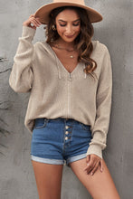 Load image into Gallery viewer, Zipper V-Neck Dropped Sleeve Hooded Solid Sweater