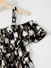 Load image into Gallery viewer, Printed Cold-Shoulder Flare Leg Jumpsuit