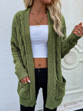 Load image into Gallery viewer, Woven Right Cable-Knit Open Front Cardigan with Front Pockets