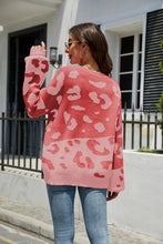 Load image into Gallery viewer, Leopard Ribbed Trim Dropped Shoulder Sweater