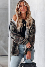 Load image into Gallery viewer, Green Camo Print Button Up Hooded Jacket