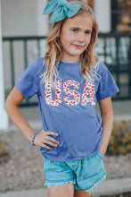 Load image into Gallery viewer, Girls USA Leopard Graphic Tee