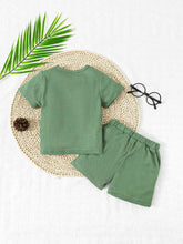 Load image into Gallery viewer, Graphic Waffle-Knit Round Neck Top and Shorts Set