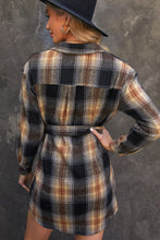 Load image into Gallery viewer, Plaid Tie Waist Button Down Shirt Dress