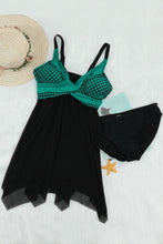 Load image into Gallery viewer, Green Retro Polka Dot Print Handkerchief Hem Tankini Set