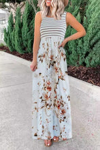 Load image into Gallery viewer, White Striped Floral Pocket Sleeveless Jumpsuit