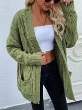 Load image into Gallery viewer, Woven Right Cable-Knit Open Front Cardigan with Front Pockets