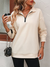 Load image into Gallery viewer, Zip-Up Dropped Shoulder Sweatshirt