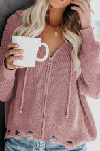 Load image into Gallery viewer, Zipper V-Neck Dropped Sleeve Hooded Solid Sweater