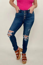 Load image into Gallery viewer, Judy Blue High Rise Button Fly Distressed Cuffed Skinny Jeans