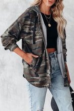 Load image into Gallery viewer, Green Camo Print Button Up Hooded Jacket