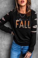 Load image into Gallery viewer, Double Take Leopard Long Sleeve Round Neck HELLO FALL Graphic Sweatshirt