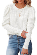 Load image into Gallery viewer, Solid Color Puffy Sleeve Textured Knit Top
