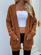 Load image into Gallery viewer, Woven Right Cable-Knit Open Front Cardigan with Front Pockets