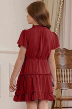Load image into Gallery viewer, Girls Frilled Notched Neck Puff Sleeve Dress
