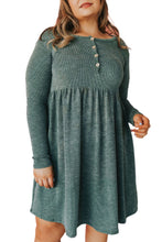 Load image into Gallery viewer, Green Plus Mineral Washed Ribbed Henley Dress