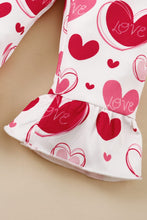 Load image into Gallery viewer, Girls Heart Print Bow Detail Sweater and Flare Pants Set