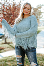 Load image into Gallery viewer, Gray Plus Size Fringed Long Sleeve Knit Sweater
