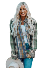 Load image into Gallery viewer, Green Chest Pockets Button Up Plaid Top