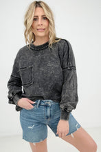 Load image into Gallery viewer, Zenana Acid Wash Raw Edge Front Pocket Pullover