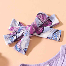 Load image into Gallery viewer, Ribbed Ruffle Shoulder Bodysuit and Butterfly Print Shorts Set