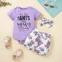 Load image into Gallery viewer, MY ALL PANTS ARE SASSY Graphic Bodysuit and Floral Shorts Set