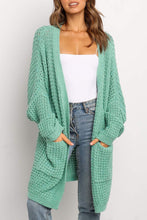 Load image into Gallery viewer, Green Long Line Open Front Knitted Cardigan With Pockets