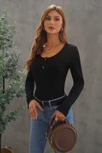 Load image into Gallery viewer, Crewneck Buttons Ribbed Knit Long Sleeve Top