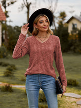 Load image into Gallery viewer, Ribbed V-Neck Long Sleeve Tee