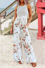 Load image into Gallery viewer, White Striped Floral Pocket Sleeveless Jumpsuit