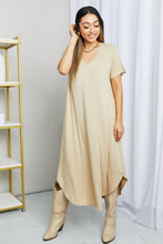 Load image into Gallery viewer, HYFVE V-Neck Short Sleeve Curved Hem Dress in Caffe Latte