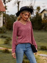 Load image into Gallery viewer, Ribbed V-Neck Long Sleeve Tee