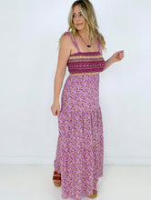 Load image into Gallery viewer, Pink Shirred Ruffled Sleeveless Floral Maxi Dress
